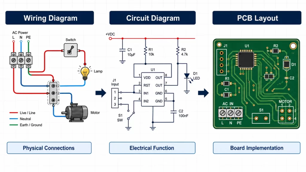 Wiring Diagram vs Circuit Diagram Schematic and PCB Use